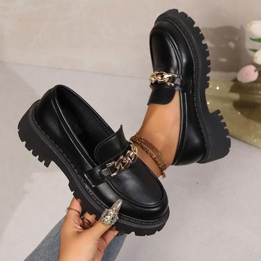 Thick soled, thick heeled British style small leather shoes for women 2024 new plus size kick women's single shoes,_voghion.com