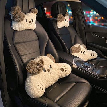 Car headrest neck pillow a pair of female driver pillow cute puppy car pillow car seat waist neck pillow_voghion.com