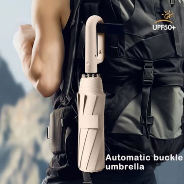 Portable Large Automatic Umbrella With Buckle For Both Sunny And Rainy Day, Casual Durable Compact Umbrella For Men's & Women's Outdoor Activities_voghion.com