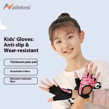 Breathable Half-Finger Gloves For Kids – Anti-Slip Grip Protection For Monkey Bars, Cycling & Sports (Pink/Blue, S/M Sizes)_voghion.com