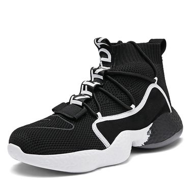 Fashion Basketball Shoes Sneakers Women/Men Elastic Woven Fabric High Top Lace-Up Breathable Shock Absorption Non-Slip Wear-Resistant Running Shoes_voghion.com