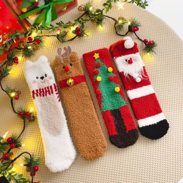 Christmas gift box socks for children, autumn and winter coral plush thickened warm floor cartoon sleep socks, cute_voghion.com