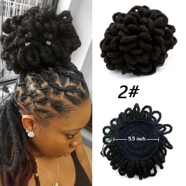 Afro Puff Drawstring Ponytail Hair Bun Synthetic Dreadlock Locs Clip in on Chignon Scrunchies Hairpiece for Women Girls_voghion.com