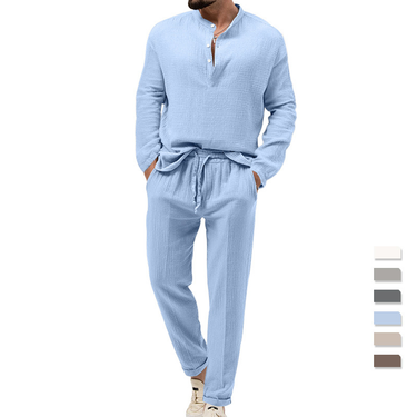 Men's Clothing spring and autumn men's solid color casual T shirt long sleeved shirt trousers suit_voghion.com