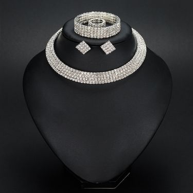 Fashion necklace, earrings, rings, bracelets, four piece set of hollowed out diamond neckband pattern jewelry N387_viptrois.com