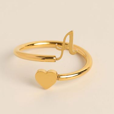 Initial simple letter ring three-dimensional heart-shaped tail ring with adjustable opening,Hot sale_viptrois.com