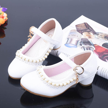 Women Dress Shoes Wedding Party High Heel Shoes with Pearls Little Girls Dance Shoes Glitter Sandals Sparkling_voghion.com