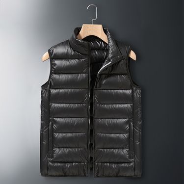 Men's Slim Fit Lightweight Quilted Vest, Stand Collar Zip-Up Sleeveless Jacket For Work & Casual (Black, Gray, Blue)_voghion.com