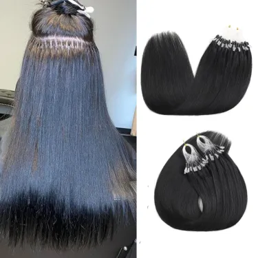 Micro Loop Hair Extension Straight Human Hair Soft Keration Glue With Micro Loop Fishing Line Fusion Hair Extension For Women_voghion.com
