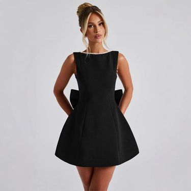 Women's Clothing Summer Women's Clothing Pearl Bow Fashion Slim Short Skirt Backless Hot Girl A Line Dress_voghion.com