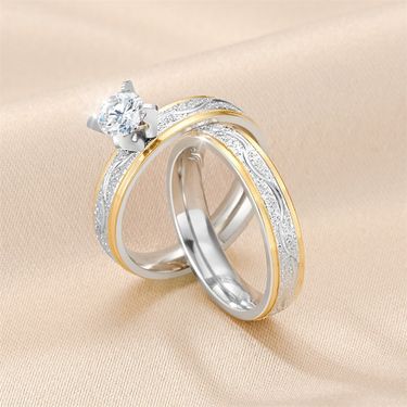 Temperamental luxury titanium steel couple rings fashion all match two color gold diamond rings Korean popular jewelry_voghion.com