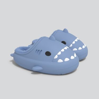 MTX Couple Shark Women Winter EVA Soft Sole Fleece Lined Warm Furry For Men Waterproof Parent-Child Cotton Slippers_voghion.com