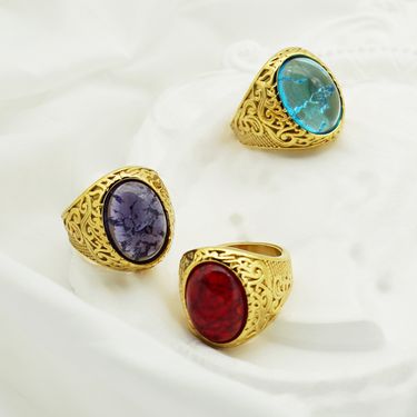 Fashion personality retro Viking rune ring trend simple colored gemstone men's ring_voghion.com