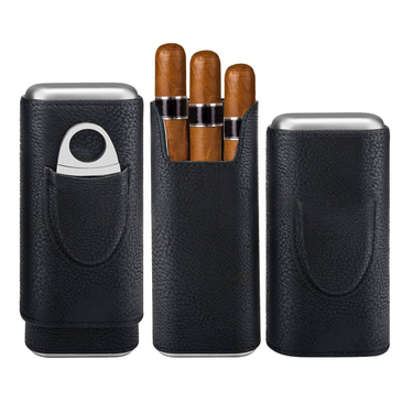 Handcrafted Full-Grain Leather Cigar Case - 3-Cigar Travel Humidor With Spanish Cedar Lining_voghion.com