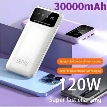 30000mah Large Capacity Power Bank 120w Super Fast Charging Portable Powerbank Battery Charger For IPhone Samsung Huawei_voghion.com