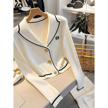 Women's Clothing white knitted cardigan for women early autumn lazy style soft and thin sweater jacket_voghion.com