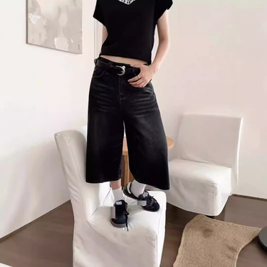 Women’s Clothing Vintage Retro Y2k Washed Old Denim Cropped Trousers Loose Straight Jeans_voghion.com