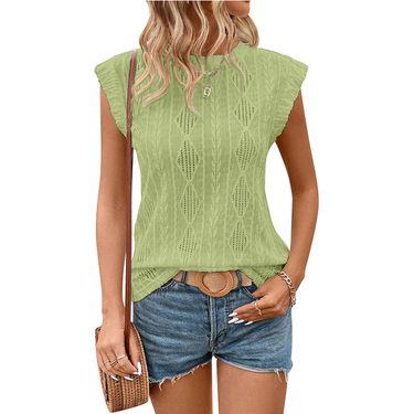2025 Summer New Women's Round Neck Jacquard Short Sleeve Loose T-Shirt Tank Top_voghion.com