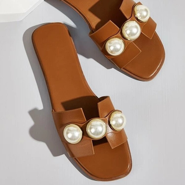Women's Shoes trade new pearl flat slippers women's lightweight low-heeled outdoor beach sandals wish supply_vogvips.com