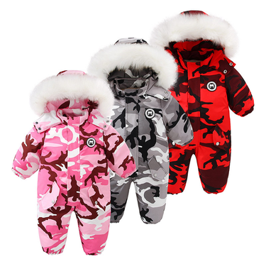 Baby clothing Children's ski fur collar jumpsuit waterproof windproof and fleece climbing suit_voghion.com
