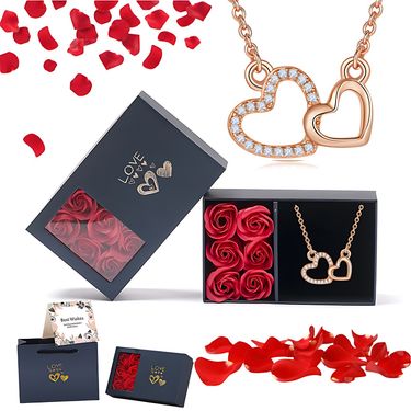 Gem Jewelry Pendant Necklace Gem Necklace Fashion Versatile Pendant Simple High-End Bone Chain Heart-To-Heart Design Double Heart Necklace_voghion.com