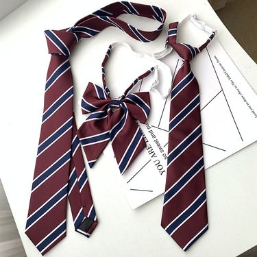 School JK For Women Accessories Decoration DK Uniform Bow Hand-tied Academy Style Wine Red Striped Tie_voghion.com