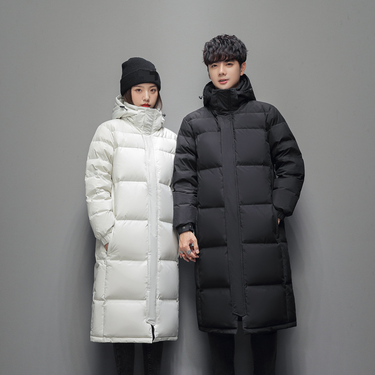 Men's Clothing cotton jacket men's long couple's wear thick warm hooded men and women's same style white duck cotton jacket_voghion.com