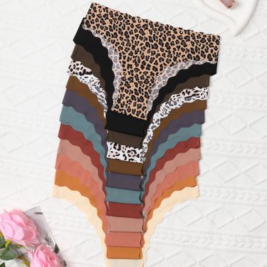 Women Plus Size Panties Briefs Bikini Graphene Bottom Crotch Breathable Mid Waist Wave Edge Leopard Print Briefs_voghion.com