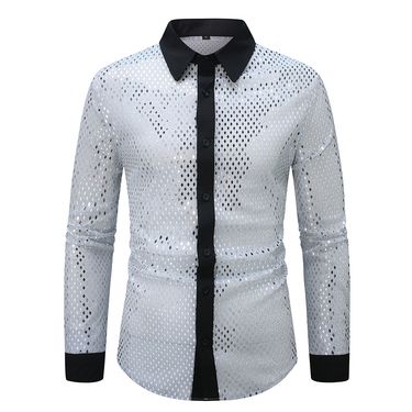 Men's Clothing Foreign Trade New Large Diamond Shaped Nightclub Shirt Men's Performance Costume Design European And American Long Sleeved Lapel Shirt_voghion.com
