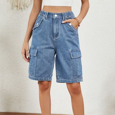 2025s Women's Summer New Washed Personality Denim Cargo Shorts_voghion.com