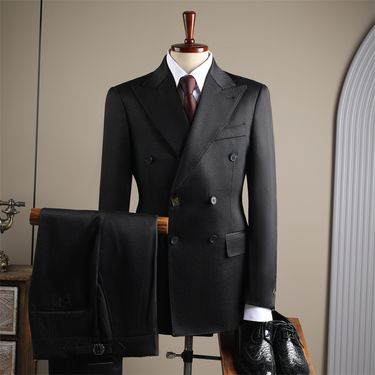 Men's Double-Breasted Peaked Lapel Suit – Elegant Wedding & Business Two-Piece Set (Black, M-3XL)_voghion.com