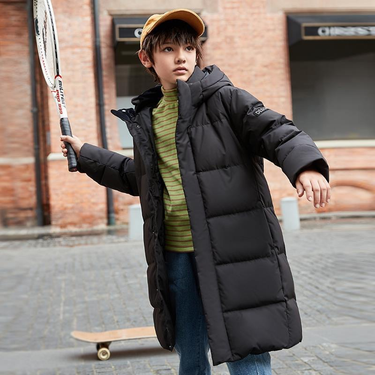 Teenage and guys Children's down jacket men's mid length thickened white duck down trendy winter jacket over the knee boys' cotton padded jacket_voghion.com