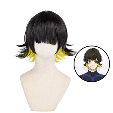 Yihair Blue Prison Fenglehui COS Short Hair Wig Reverse Curly Double Color Modeling Wig_viptrois.com