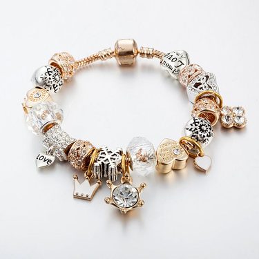 Pan Family's New Best-selg Crystal Beaded Bracelet Women's DIY Crown Love Snowflake Pendant_voghion.com