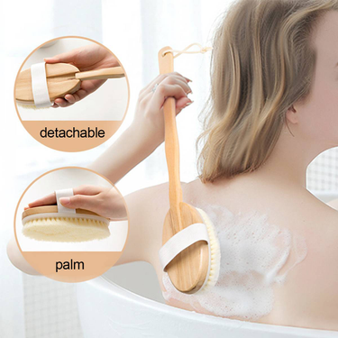 Long Handle Wooden Bath Brush With Soft Bristles For Back Scrub And Massage_voghion.com