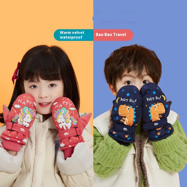 Children's Skiing With Anti Slip Thick Fleece Added To Prevent Cold Wind. Winter Warm Gloves For Children And Babies_voghion.com