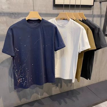 Men's Clothing New ink splashed print design niche round neck short sleeved T shirt men's summer versatile casual loose large size T shirt_viptrois.com