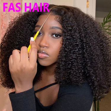 Kinky Curly Bob Wig - 100% Human Hair, Glueless Lace Front (African American Fit, Heat Resistant, Natural Black, 180% Density)_voghion.com