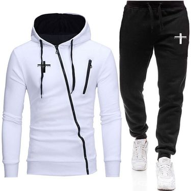Hoodie Long sleeved Zipper Spring and Autumn Men's Trendy Leisure Sports Set W01_voghion.com