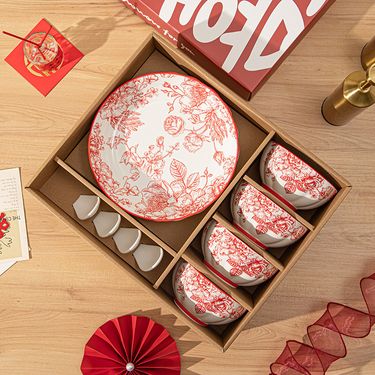 Festive Style Ceramic Tableware Bowls And Plates Set Newlyweds Moving To New Home Home Bowls Opening Event Gifts_voghion.com