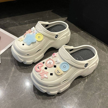Dopamine-enhancing croc shoes platform women summer outside wear cute non-slip beach sandals wrapped head half slipper holiday_voghion.com