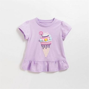 Kid's Clothing Girls summer short sleeved T-shirt baby stylish children's personality trendy three dimensional embroidery lace short sleeved top_viptrois.com