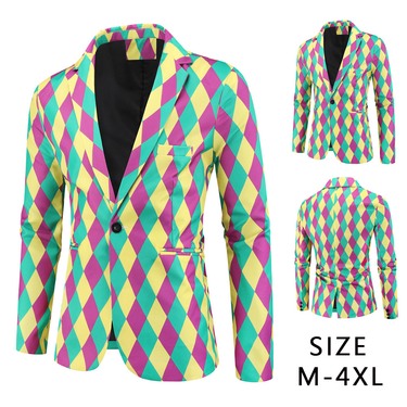 2024 New 3D printed diamond checkered jacket for men's European casual suit_mkmklike.com