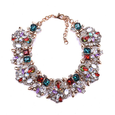 Short necklace Women's fashion accessories full of diamond exaggerated floral necklace clothing accessories_voghion.com