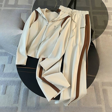 Women’s Clothing Women's autumn niche leisure sports suits slim fit hooded zipper jacket wide leg pants two piece suit trendy_voghion.com