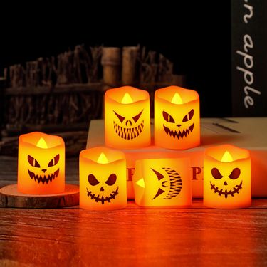 Halloween Electronic Candle Lights Pumpkin Decoration, Candle Holder Setting, Ambient Lighting, Horror Ghost Festival Table Ornament_voghion.com