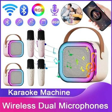 K12 Karaoke Machine Portable Bluetooth 5.3 PA Speaker System With 1-2 Wireless Microphones Home Family Singing Children's Gifts_voghion.com
