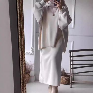 Women's Clothing Autumn And Winter Lazy Style Fashion Knitted Loose Long Sleeved Pullover Sweater Hip Straight Skirt Suit_voghion.com