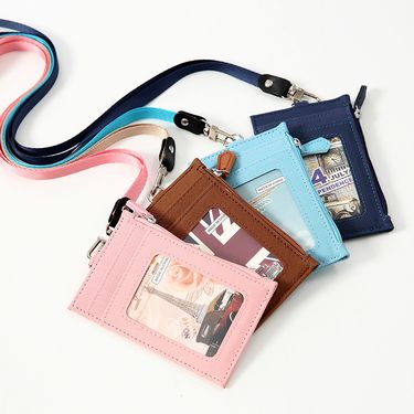 Fashion pu Leather Card Case with Lanyard Card Case for Men and Women Neck Hanging Evidence Card Case Coin Purse Multi-Card Simple Card Case_voghion.com