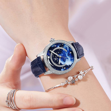 ROERDUM Infinite Universe Series - Summer Starry Sky, Mechanical Movement, Leather Strap, Blue Dial, Casual Versatile Women's Watch_voghion.com